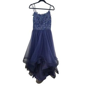 JJ’s house Women's Blue Embroidered Sequin Evening Dress Asymmetrical Sleeveless